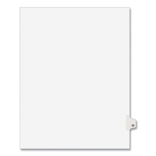 Preprinted Legal Exhibit Side Tab Index Dividers, Avery Style, 10-Tab, 22, 11 x 8.5, White, 25/Pack, (1022) 1 Printed Tab(s) - Digit - 22 - 1 Tab(s)/Set - 8.5" Divider Width x 11" Divider Length - Letter - White Paper Divider - Paper Tab(s) - 20%  (01022)