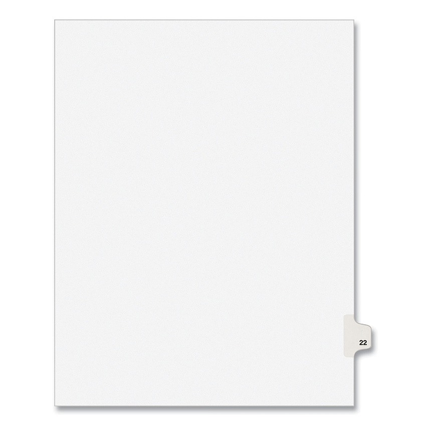 Preprinted Legal Exhibit Side Tab Index Dividers, Avery Style, 10-Tab, 22, 11 x 8.5, White, 25/Pack, (1022) 1 Printed Tab(s) - Digit - 22 - 1 Tab(s)/Set - 8.5" Divider Width x 11" Divider Length - Letter - White Paper Divider - Paper Tab(s) - 20%  (01022)