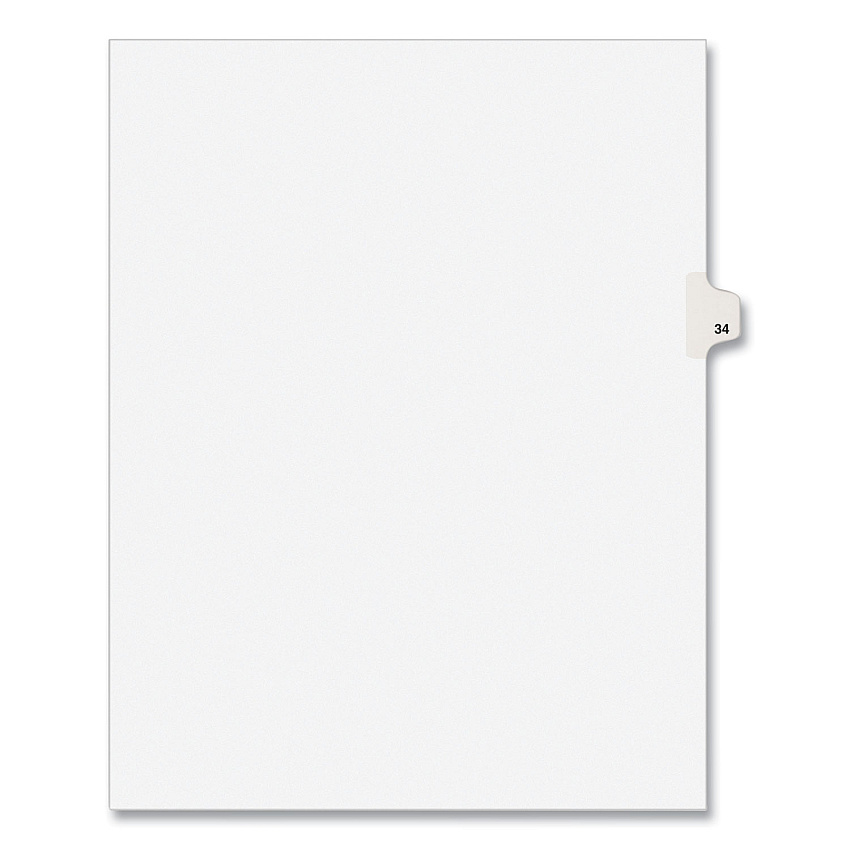Preprinted Legal Exhibit Side Tab Index Dividers, Avery Style, 10-Tab, 34, 11 x 8.5, White, 25/Pack, (1034) (01034)