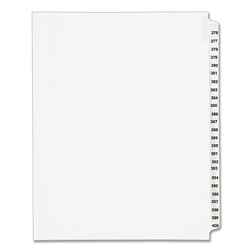 Preprinted Legal Exhibit Side Tab Index Dividers, Avery Style, 25-Tab, 376 to 400, 11 x 8.5, White, 1 Set, (1345) (01345)