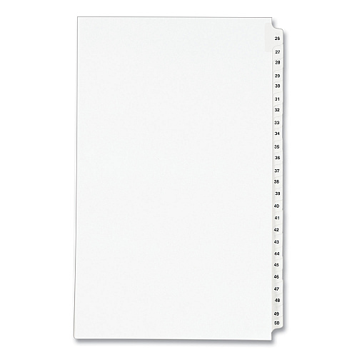 Preprinted Legal Exhibit Side Tab Index Dividers, Avery Style, 25-Tab, 26 to 50, 14 x 8.5, White, 1 Set, (1431) (01431)
