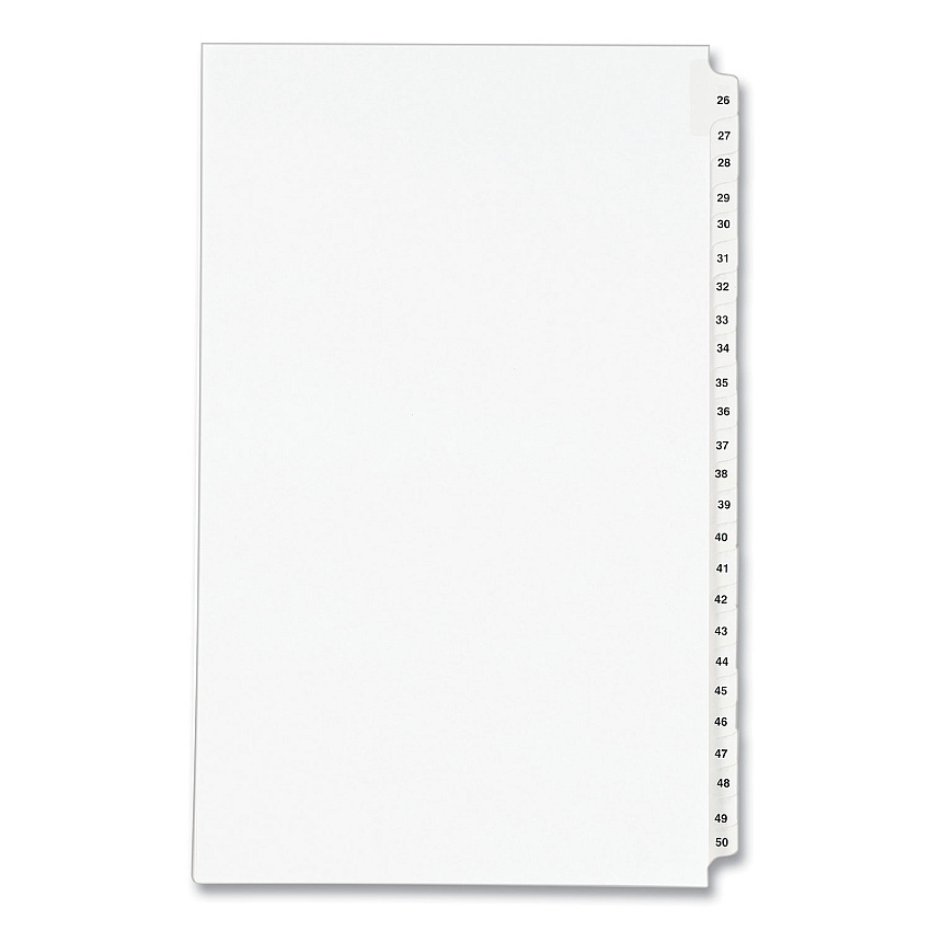 Preprinted Legal Exhibit Side Tab Index Dividers, Avery Style, 25-Tab, 26 to 50, 14 x 8.5, White, 1 Set, (1431) (01431)