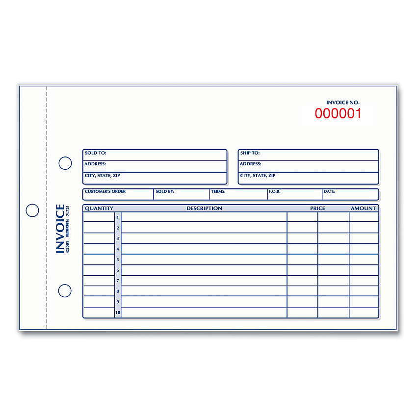 Rediform Invoice Book, Two-Part Carbonless, 5.5 x 7.88, 50 Forms Total (7L721)