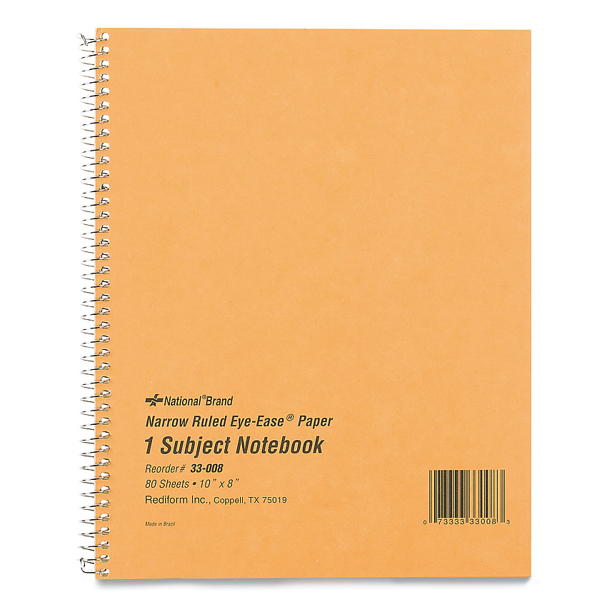 National Paper Single-Subject Wirebound Notebooks, Narrow Rule, Brown Paperboard Cover, (80) 10 x 8 Sheets (33008)