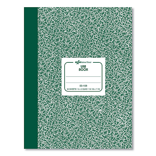National Paper Composition Lab Notebook, Quadrille Rule, Green Cover, (60) 10.13 x 7.88 Sheets (53108)