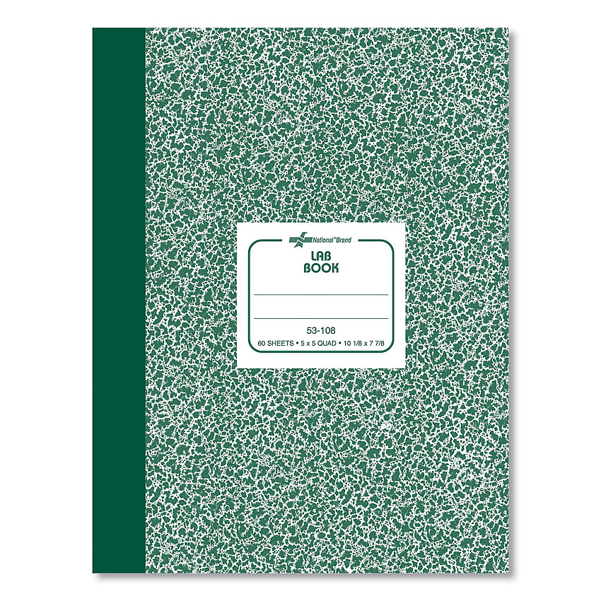National Paper Composition Lab Notebook, Quadrille Rule, Green Cover, (60) 10.13 x 7.88 Sheets (53108)