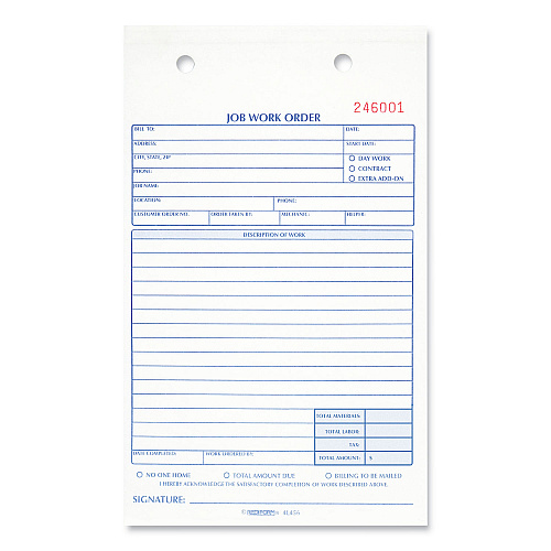 Rediform Job Work Order Book, Two-Part Carbonless, 5.5 x 8.5, 50 Forms Total (4L456)
