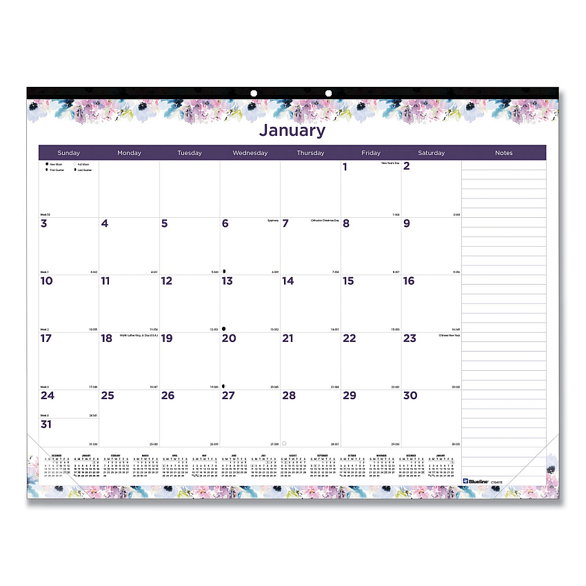 Blueline Passion Monthly Deskpad Calendar, Passion Floral Artwork, 22 x 17, Multicolor Sheets, Black Binding, 12-Month (Jan-Dec): 2026 (C194113)