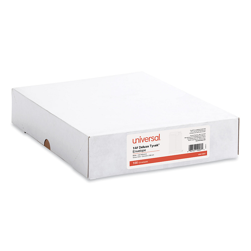 Universal Deluxe Tyvek Envelopes, #13 1/2, Square Flap, Self-Adhesive Closure, 10 x 13, White, 100/Box (UNV19007)