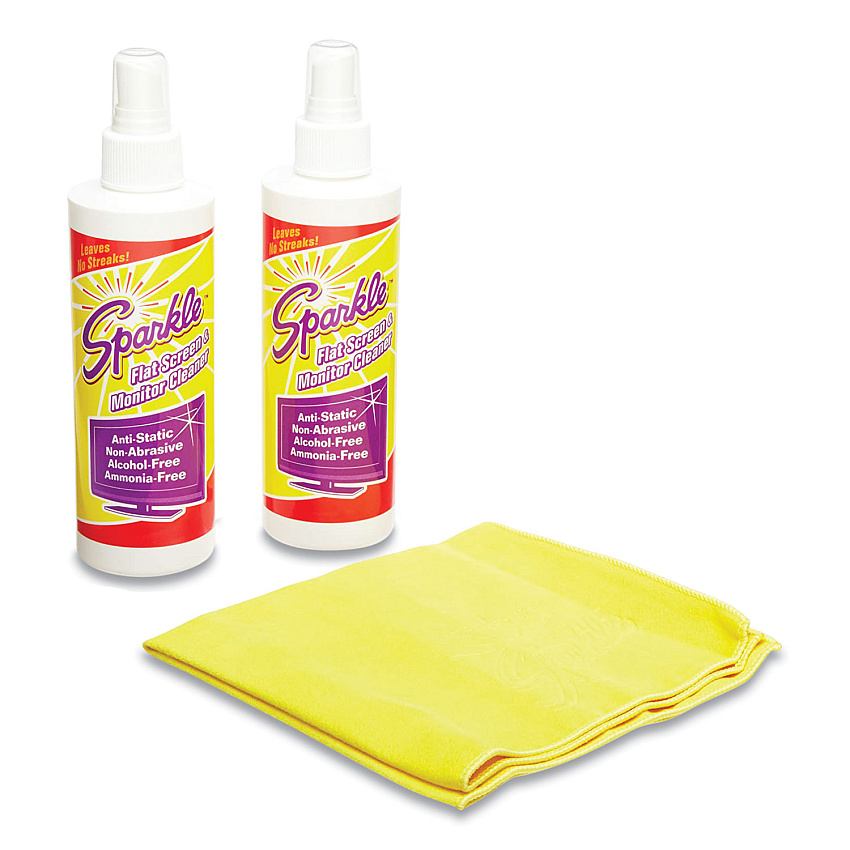 Sparkle Flat Screen and Monitor Cleaner, Pleasant Scent, 8 oz Bottle, 2/Pack (50128)