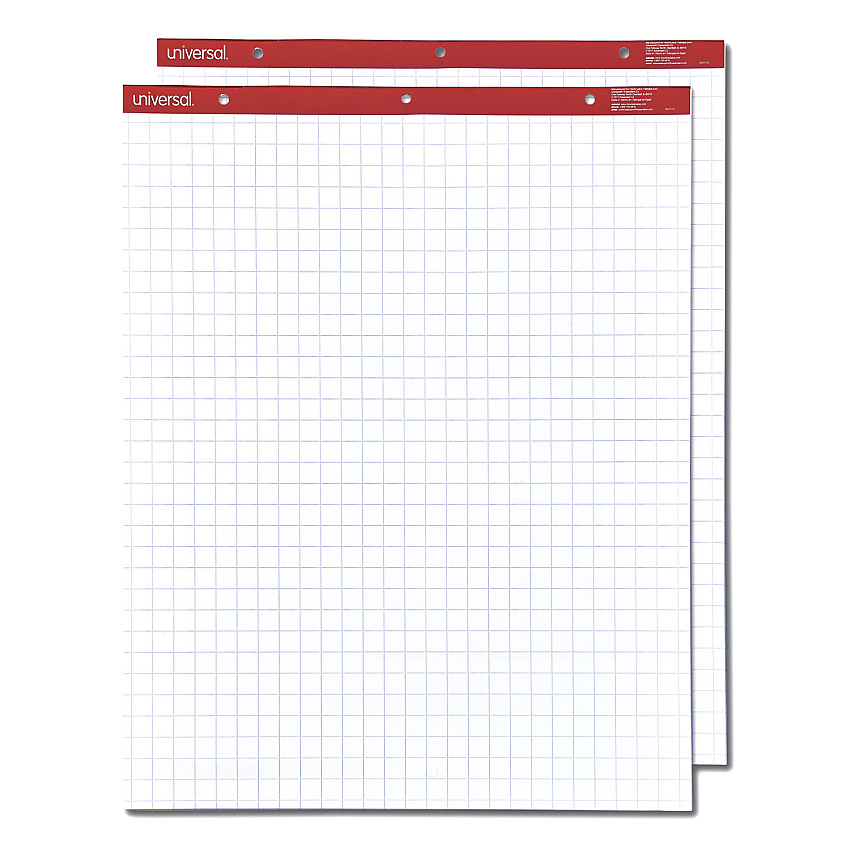 Universal Easel Pads/Flip Charts, Quadrille Rule (1 sq/in), 27 x 34, White, 50 Sheets, 2/Carton (UNV35602)
