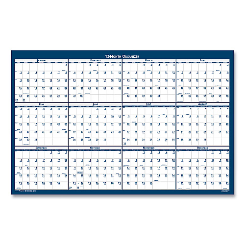 AbilityOne 7510016956113, SKILCRAFT Two-Sided Dry Erase Wall Calendar, 24 x 37, White/Blue Sheets, 12-Month (Jan to Dec): 2025