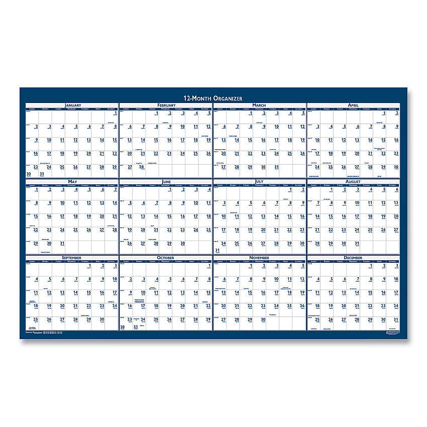 AbilityOne 7510016956113, SKILCRAFT Two-Sided Dry Erase Wall Calendar, 24 x 37, White/Blue Sheets, 12-Month (Jan to Dec): 2025
