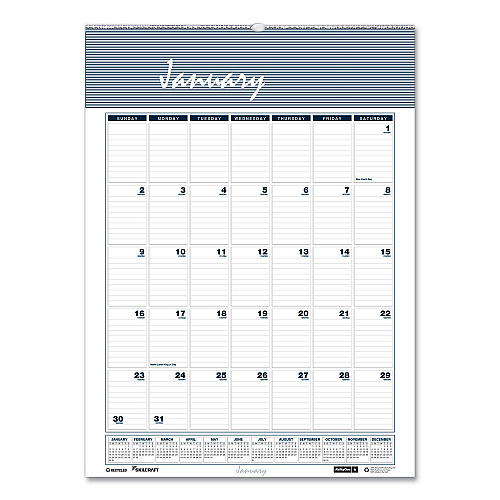 AbilityOne 7510016935084, SKILCRAFT 12-Month Wall Calendar, 15.5 x 22, White/Blue/Gray Sheets, 12-Month (Jan to Dec): 2025