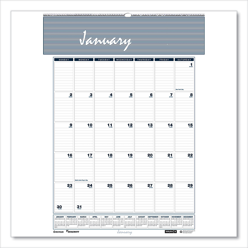 AbilityOne 7510016935083, SKILCRAFT 12-Month Wall Calendar, 8.5 x 11, White/Blue/Gray Sheets, 12-Month (Jan to Dec): 2026