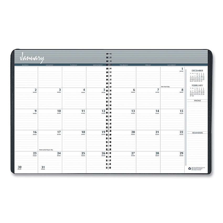 AbilityOne 7530016935567, SKILCRAFT Monthly Appointment Planner, 11 x 8.5, Black Cover, 14-Month: Dec 2025 to Jan 2027
