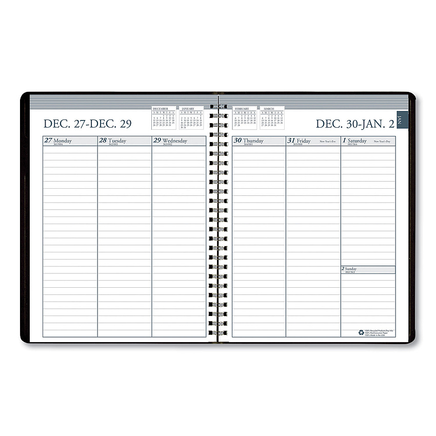 AbilityOne 7530016935581, SKILCRAFT Weekly Appointment Planner, 8.75 x 6.88, Black Cover, 12-Month (Jan to Dec): 2025