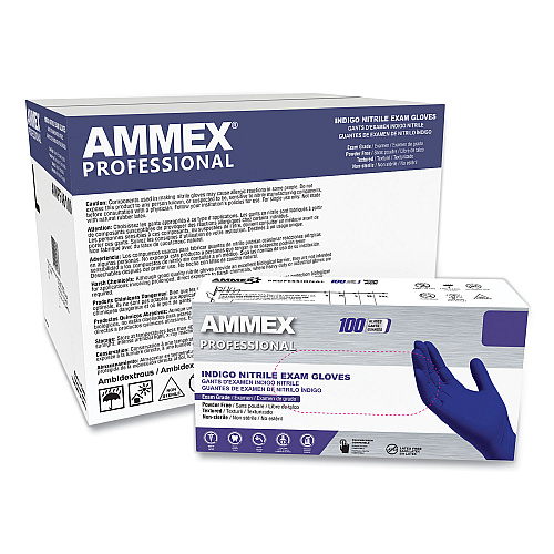 AMMEX Professional Nitrile Exam Gloves, Powder-Free, Large, 3 mil Thick, Indigo, 100/Box (AINPF46100)