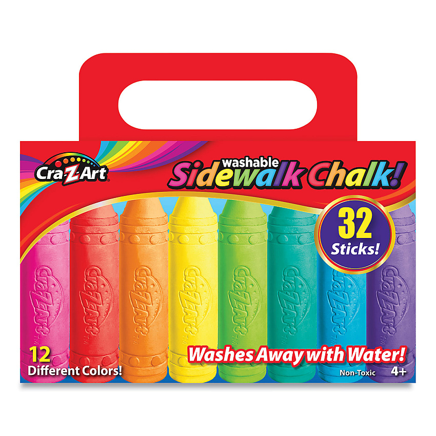 Cra-Z-Art Washable Sidewalk Chalk, 12 Assorted Colors, 32 Sticks/Box (108176)