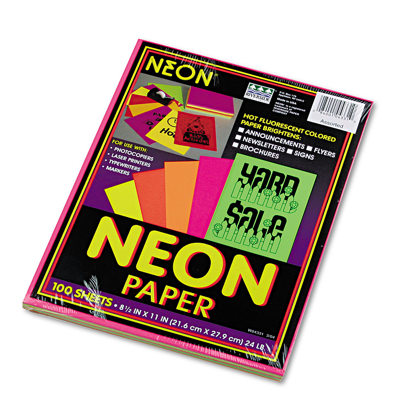 Pacon Array Colored Bond Paper, 24 lb Bond Weight, 8.5 x 11, Assorted Neon Colors, 100/Pack (104331)