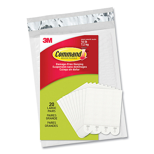 Command Picture Hanging Strips, Removable, Holds Up to 4 lbs per Pair, Large, 0.63 x 3.63, White, 20 Pairs/Pack (1720620)