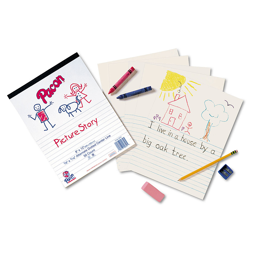 Pacon Multi-Program Picture Story Paper, 16 lb, 1/2" Long Rule, One-Sided, 9 x 12, 500/Pack (2424)