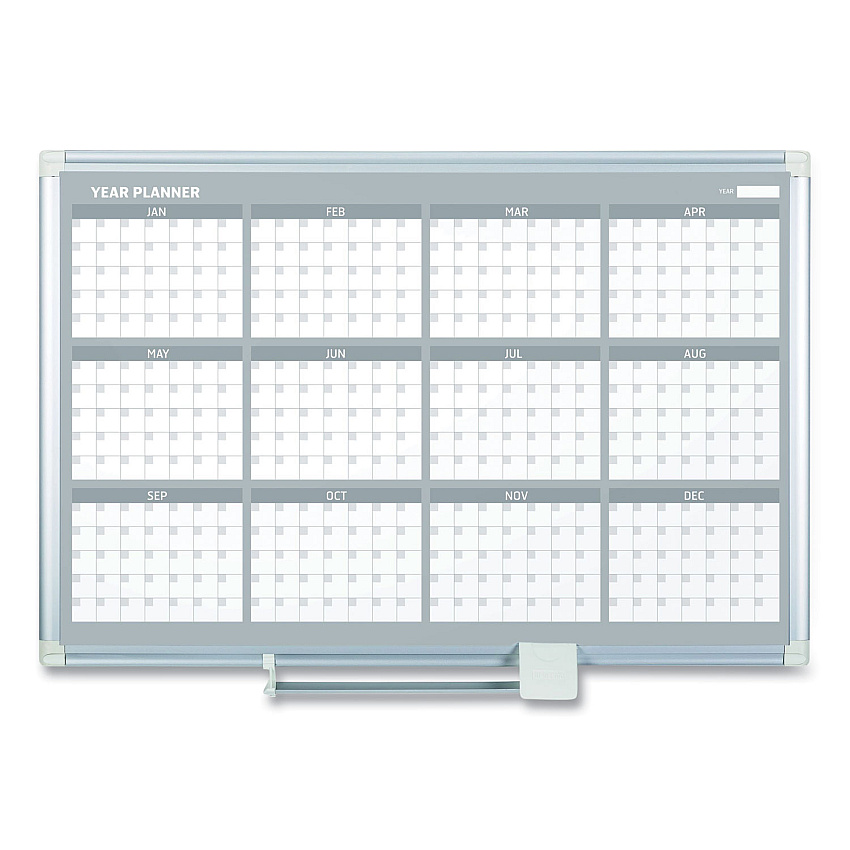 MasterVision Magnetic Dry Erase Calendar Board, 12-Month, 36 x 24, White Surface, Silver Aluminum Frame (GA03106830)