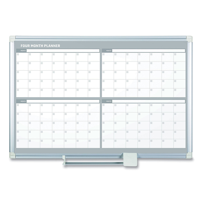 MasterVision Magnetic Dry Erase Calendar Board, Four Month, 48 x 36, White Surface, Silver Aluminum Frame (GA05105830)