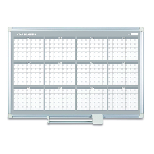 MasterVision Magnetic Dry Erase Calendar Board, 12-Month, 48 x 36, White Surface, Silver Aluminum Frame (GA05106830)