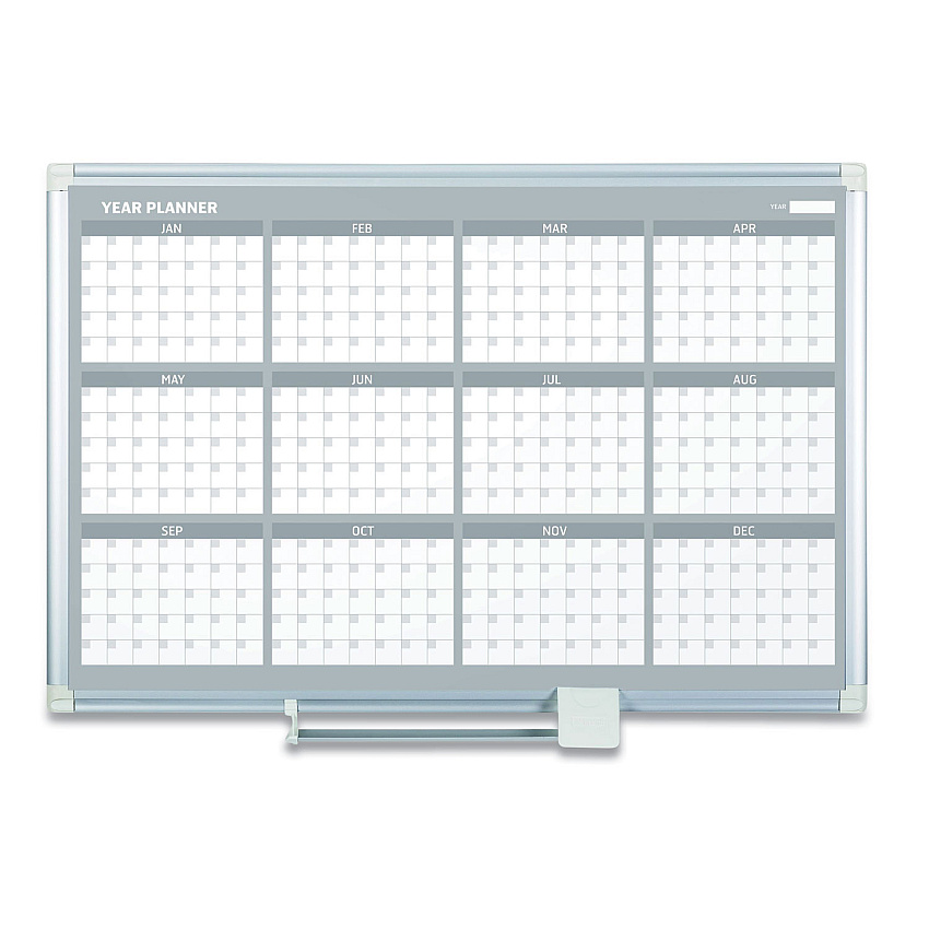 MasterVision Magnetic Dry Erase Calendar Board, 12-Month, 48 x 36, White Surface, Silver Aluminum Frame (GA05106830)
