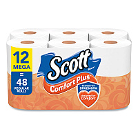 Scott&reg; ComfortPlus Toilet Paper, 1-Ply, 425 Sheets, 12 Rolls (54245)