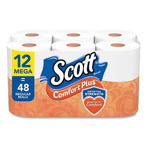 Scott&reg; ComfortPlus Toilet Paper, 1-Ply, 425 Sheets, 12 Rolls (54245)