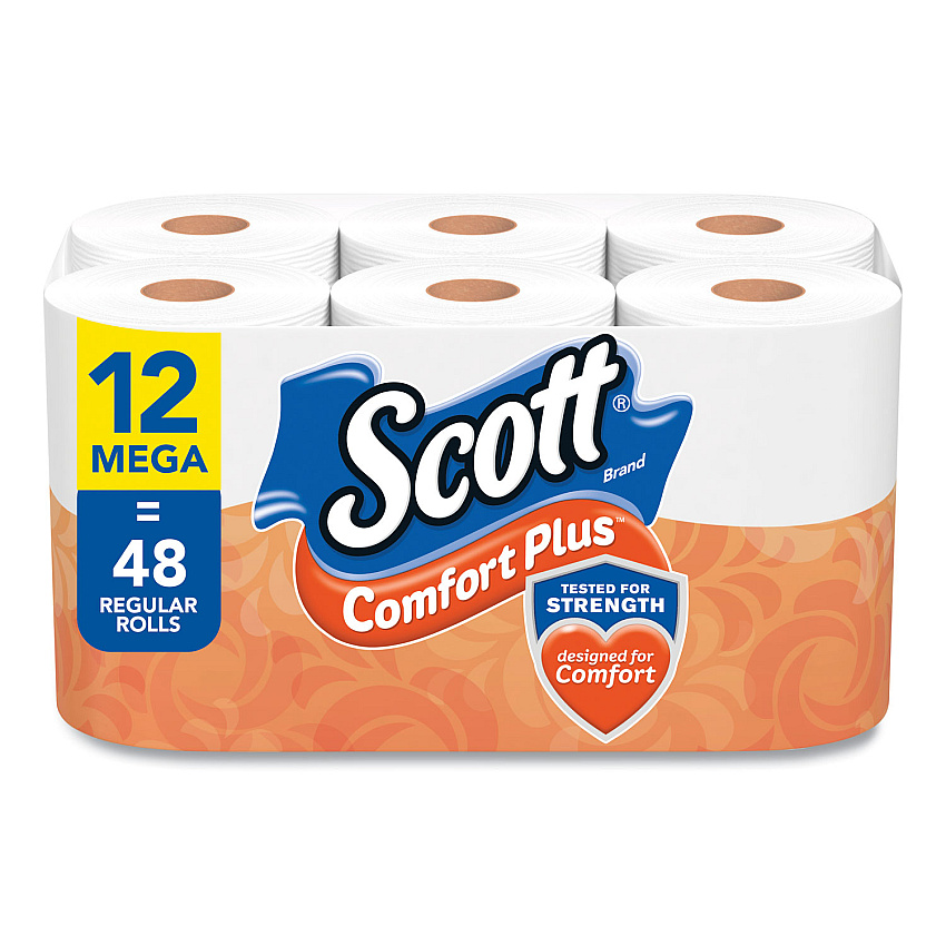 Scott&reg; ComfortPlus Toilet Paper, 1-Ply, 425 Sheets, 12 Rolls (54245)