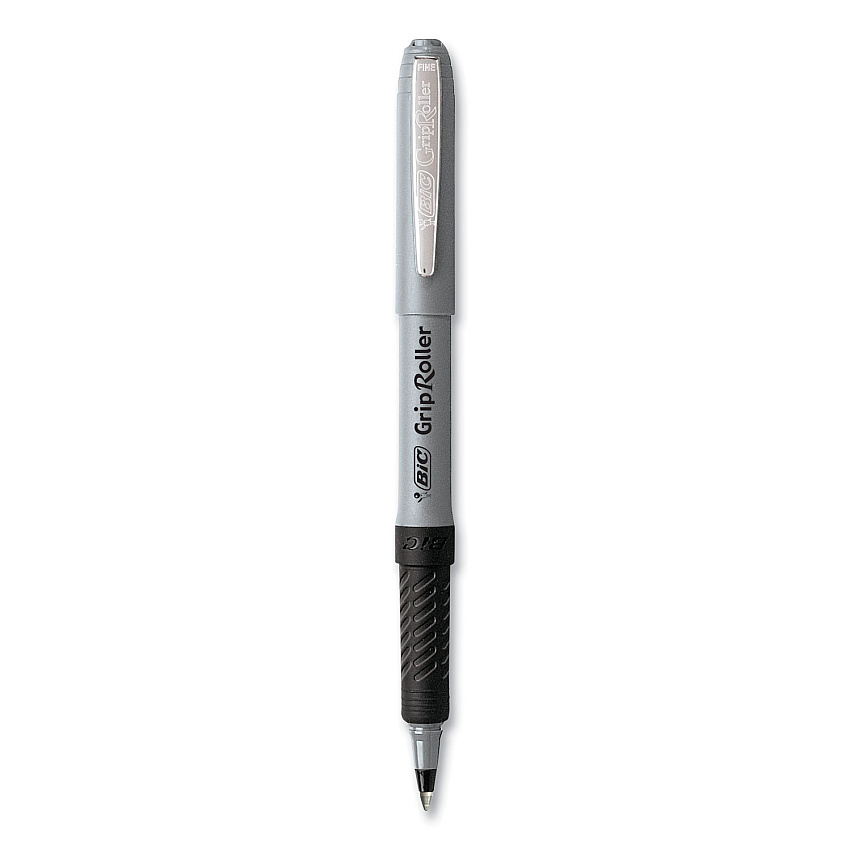 BIC Roller Glide Roller Ball Pen, Fine 0.7mm, Black Ink, Gray Barrel, Dozen (GRE11BK)