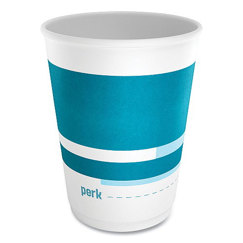Perk Insulated Paper Hot Cups, 12 oz, White/Blue, 40/Pack (59483)