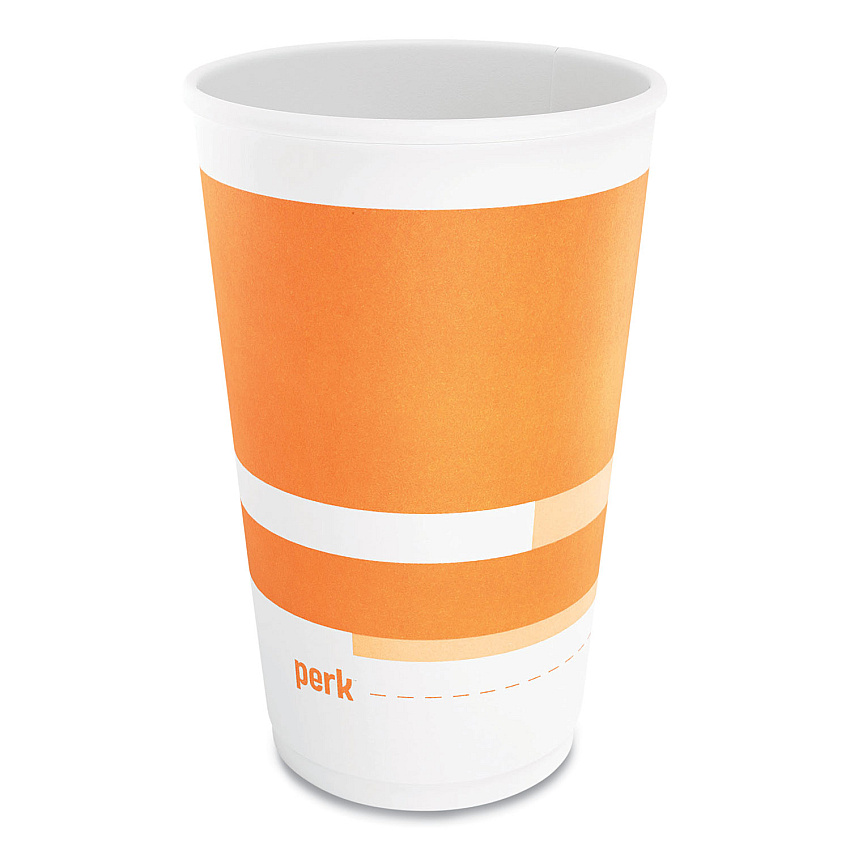 Perk Insulated Paper Hot Cups, 16 oz, White/Orange, 30/Pack (59484)