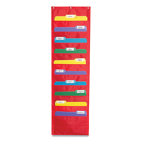 Carson-Dellosa Storage Pocket Chart, 10 Pockets, Hanger Grommets, 14 x 47, Red (CD5653)