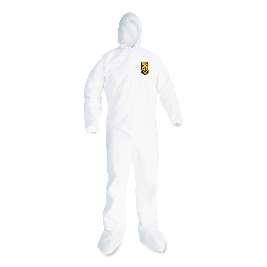 KleenGuard A20 Breathable Particle Protection Coveralls, Elastic Back, Hood and Boots, Large, White, 24/Carton (49123)