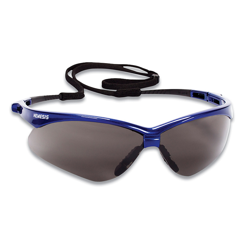 Nemesis Safety Glasses, Metallic Blue Frame, Smoke Lens, 12/box
