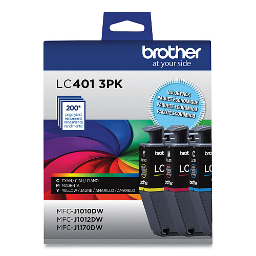 Brother LC4013PKS Ink, 200 Page-Yield, Cyan/Magenta/Yellow, 3/Pack