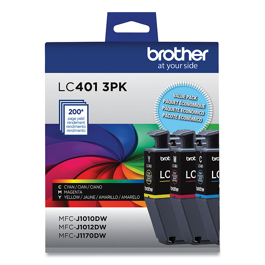 Brother LC4013PKS Ink, 200 Page-Yield, Cyan/Magenta/Yellow, 3/Pack