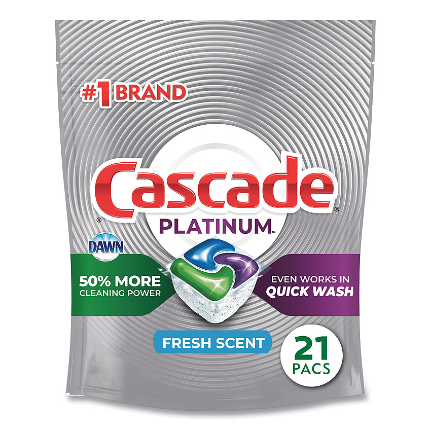 Cascade ActionPacs, Fresh Scent, 11.7 oz Bag, 21/Pack, 5 Packs/Carton Concentrate - Fresh Scent - Green - 21/Pack - 5 / Carton (08275CT)