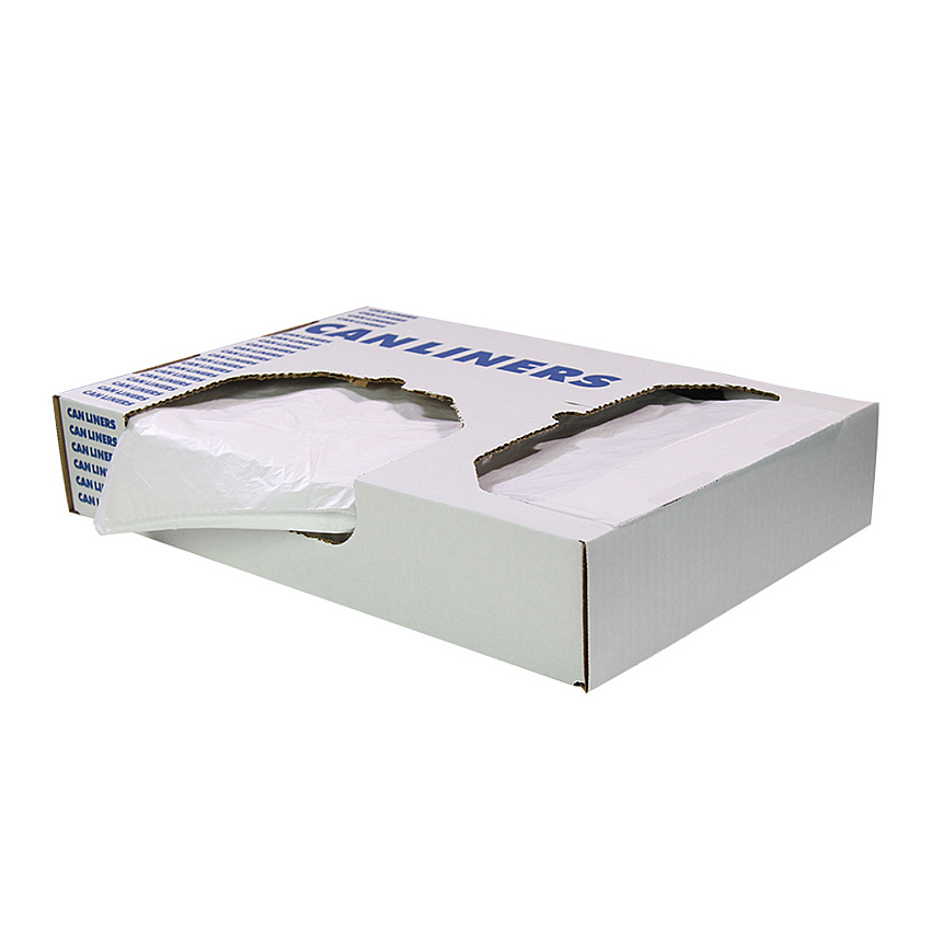 Linear Low-density Can Liners With Single Dispensing Box, 16 Gal, 1 Mil, 24" X 32", Clear, Flat Pack, 500/carton