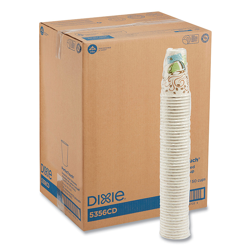 Dixie PerfecTouch Paper Hot Cups, 16 oz, Coffee Haze Design, 50/Sleeve, 20 Sleeves/Carton (5356CDCT)