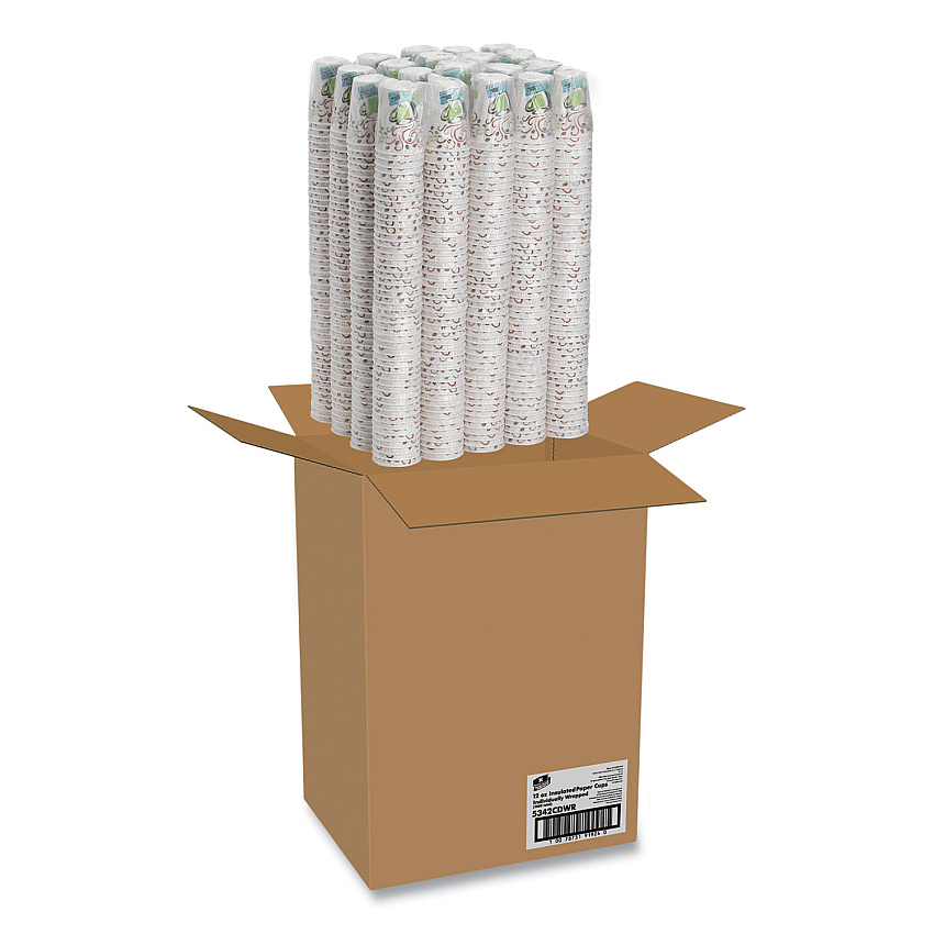 Dixie PerfecTouch Paper Hot Cups, 12 oz, Coffee Haze Design, Individually Wrapped, 1,000/Carton (5342CDWR)