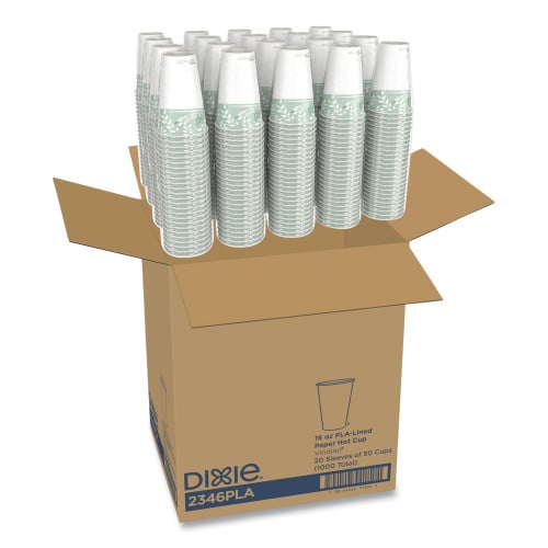 Dixie EcoSmart Hot Cups, Paper w/PLA Lining, Viridian, 16oz, 1000