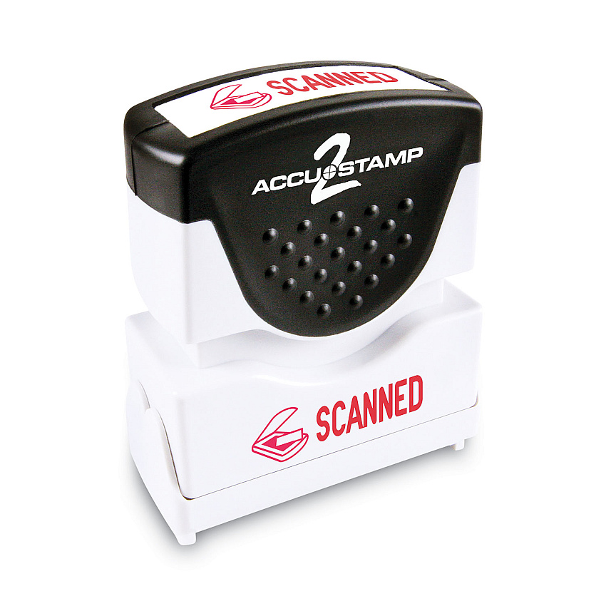 ACCUSTAMP Pre-Inked Shutter Stamp, Red, SCANNED, 1.63 x 0.5 (035605)