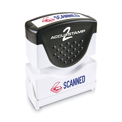 ACCUSTAMP Pre-Inked Shutter Stamp, Red/Blue, SCANNED, 1.63 x 0.5 (035606)