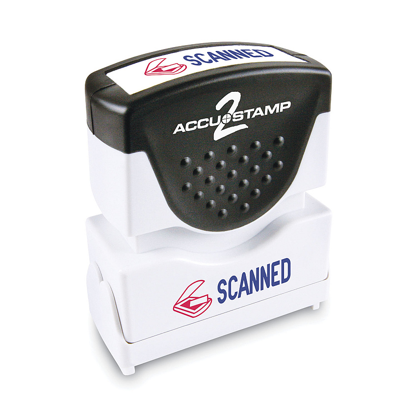 ACCUSTAMP Pre-Inked Shutter Stamp, Red/Blue, SCANNED, 1.63 x 0.5 (035606)