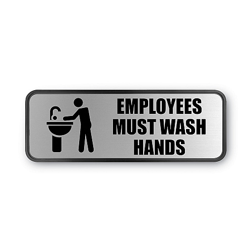 COSCO Brushed Metal Office Sign, Employees Must Wash Hands, 9 x 3, Silver (098205)